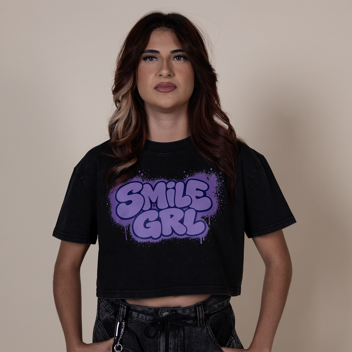 Smile Grl Mineral-Wash Crop Top